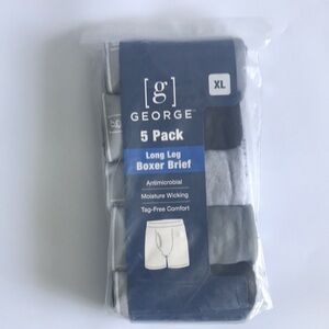 George 5 Pack Long Leg Boxer Briefs - Black, Gray, Blue